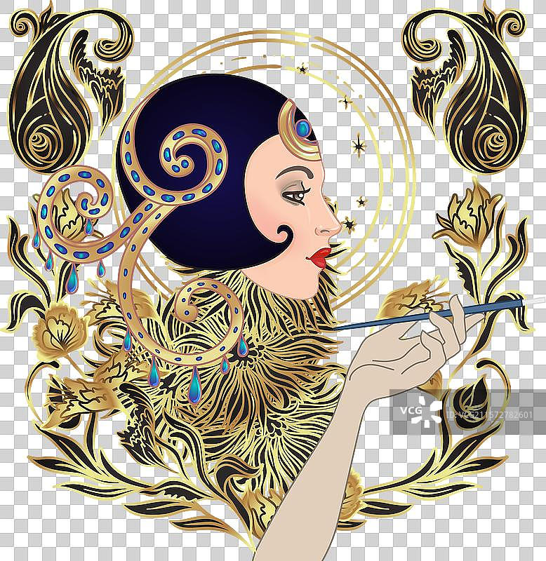 装饰艺术风格的复古邀请函模板设计图片素材