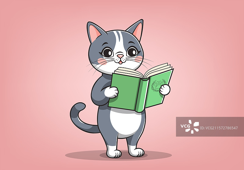 灰色卡通可爱友好聪明的站立猫咪图片素材