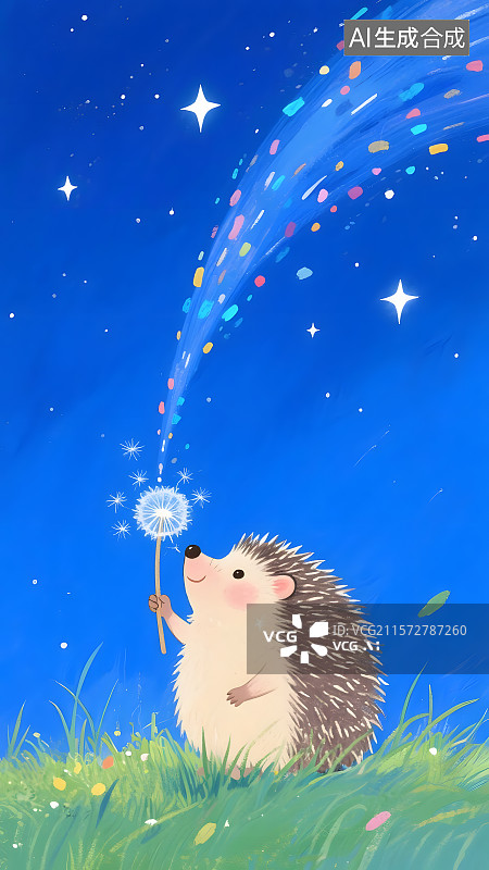 【AI数字艺术】小刺猬星光点亮的童话梦图片素材