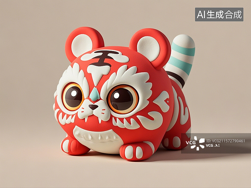 【AI数字艺术】3D渲染，中国风老虎，布老虎，老虎玩具，虎年，十二生肖图片素材