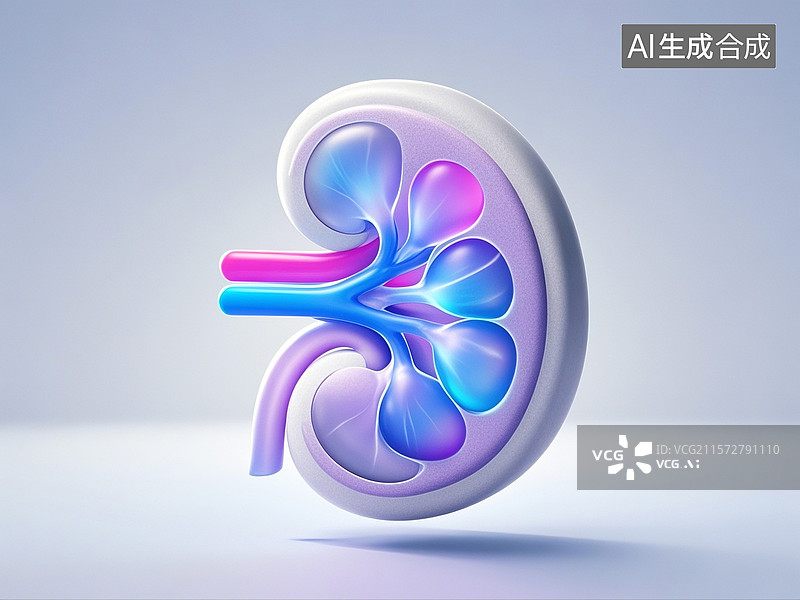 【AI数字艺术】3D渲染，磨砂玻璃质感，肾，肾脏，泌尿系统图片素材