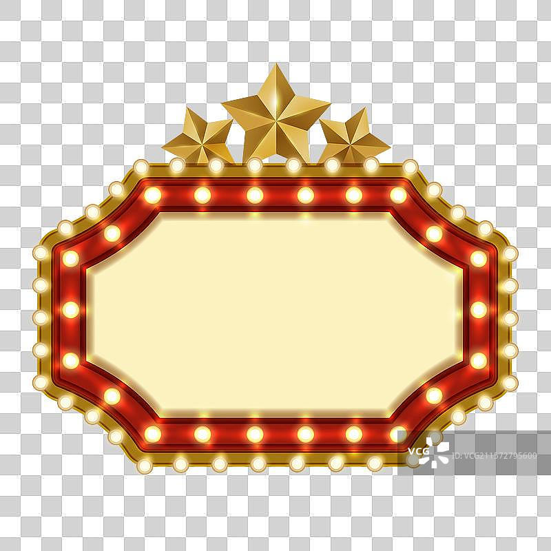 复古框架，配有灯泡和星星图片素材