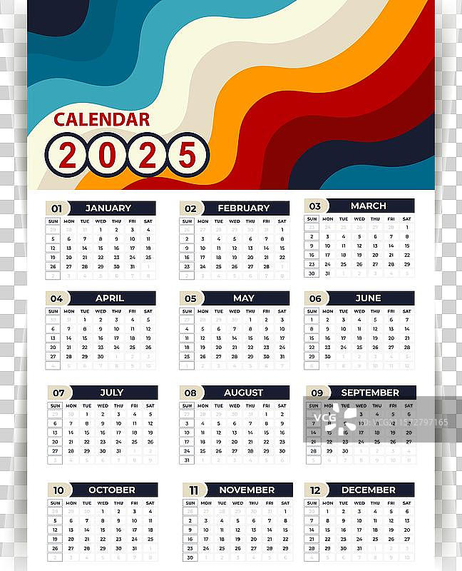 抽象的2025年日历设计模板图片素材