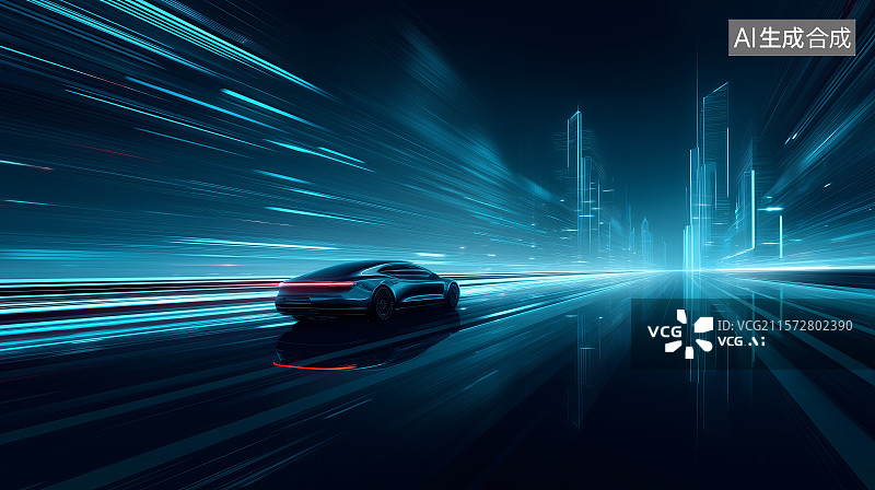 【AI数字艺术】极速夜驰：未来都市车影图片素材