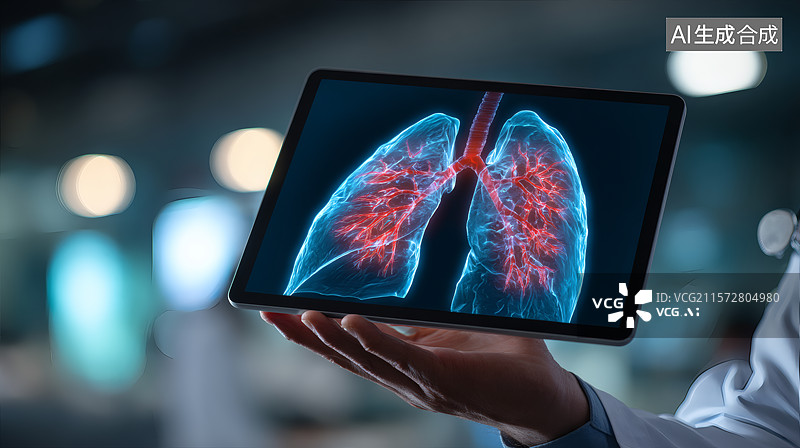 【AI数字艺术】平板电脑显示的肺部X光图像图片素材
