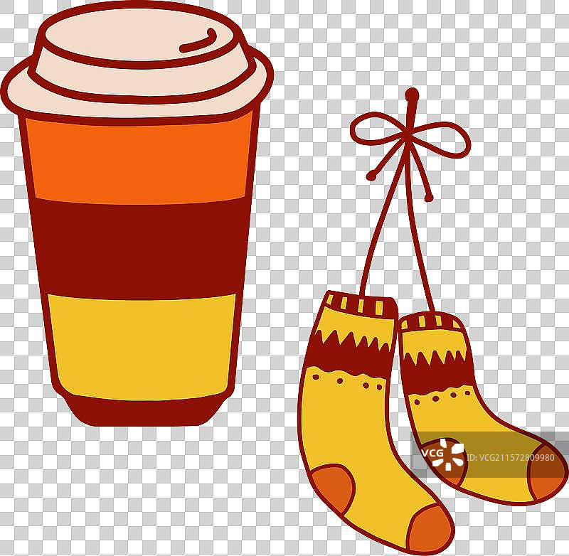 温暖的咖啡杯旁边是舒适的黄色和橙色。图片素材