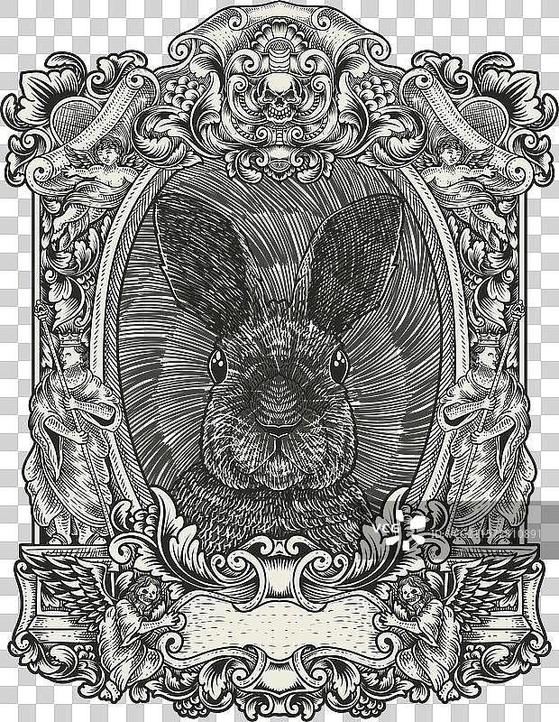 复古风格的兔子雕刻图案图片素材