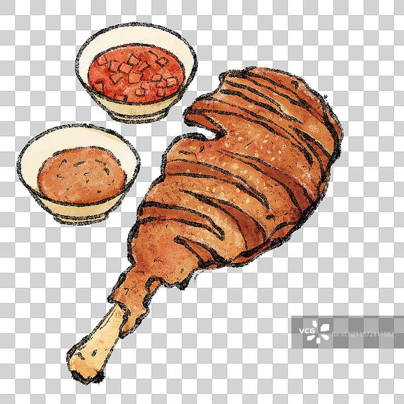 内蒙古美食国风插画-烤羊腿图片素材