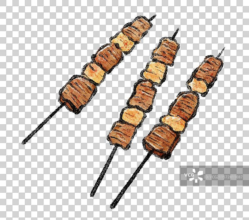 内蒙古美食国风插画-烤羊肉串图片素材