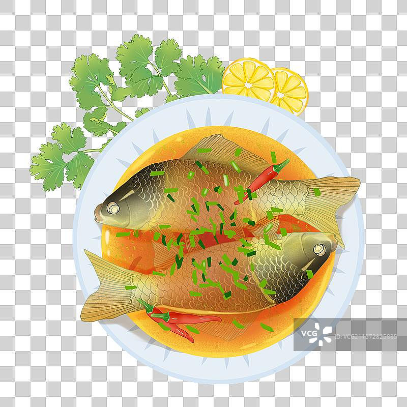 红烧鲫鱼插画图片素材