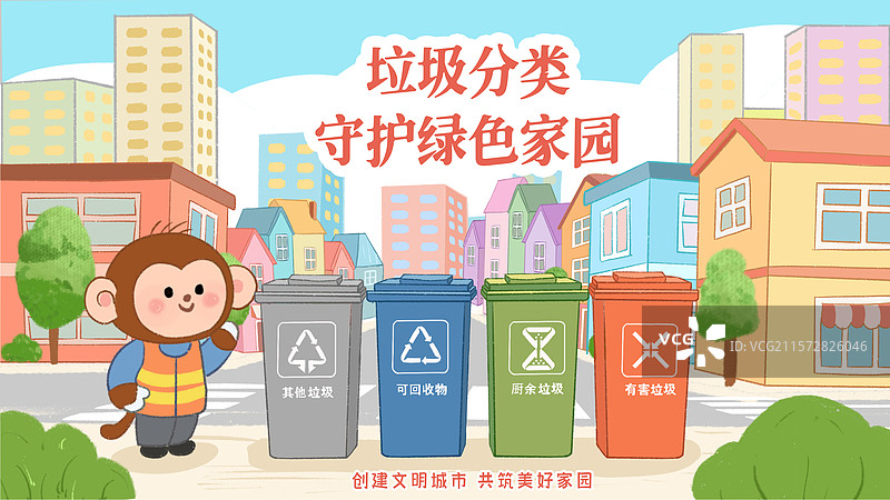 创建文明城市-垃圾分类-守护绿色家园图片素材