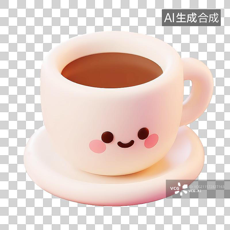 【AI数字艺术】可爱3d卡布奇诺咖啡笑脸图标图片素材