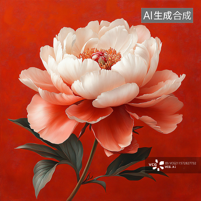 【AI数字艺术】红底粉白牡丹盛放图片素材