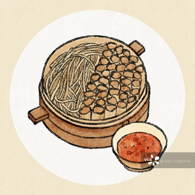 内蒙古美食国风插画-武川莜面图片素材