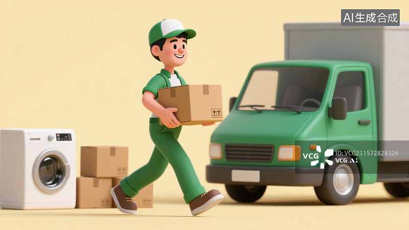 【AI数字艺术】3D三维快递员在运送快递货物搬运包裹图片素材