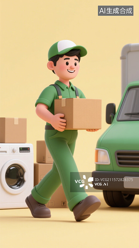 【AI数字艺术】3D三维快递员在运送快递货物搬运包裹图片素材