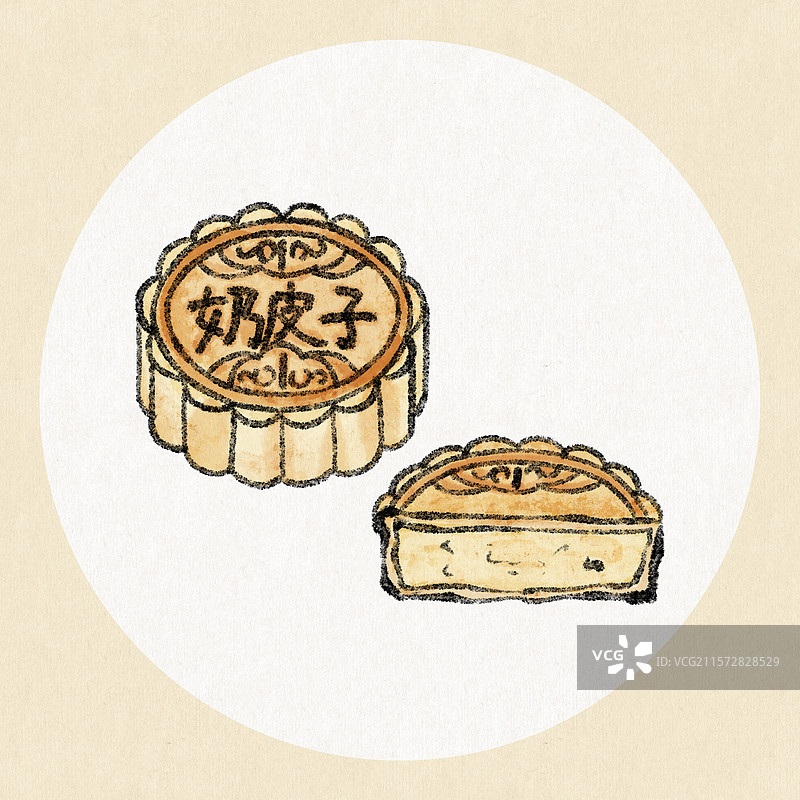 内蒙古美食国风插画-奶月饼图片素材