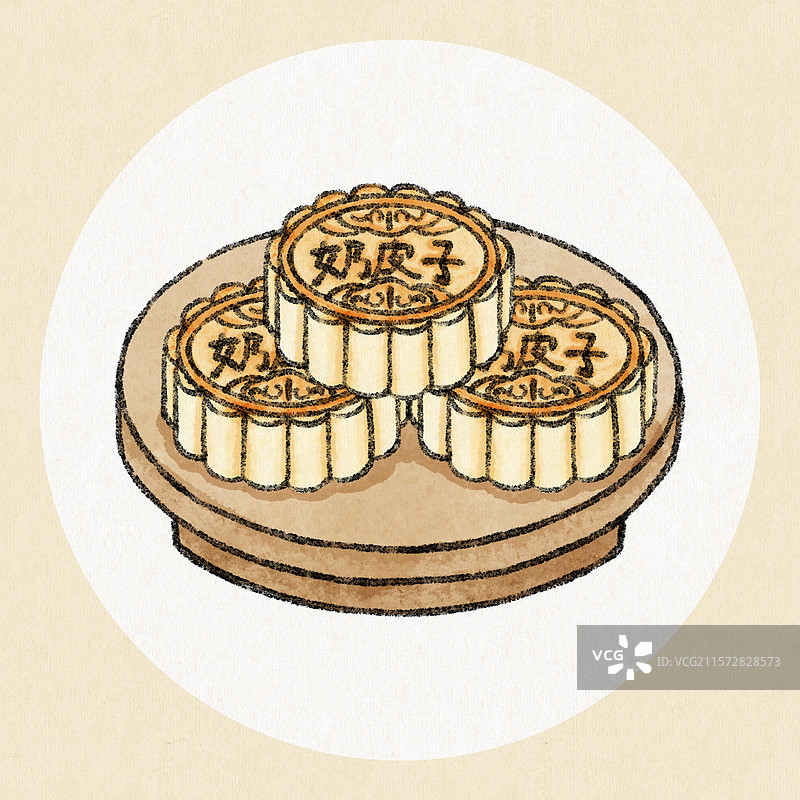 内蒙古美食国风插画-奶月饼图片素材