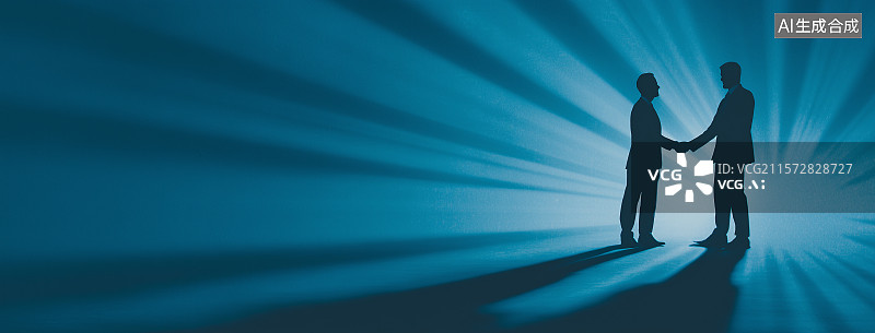 【AI数字艺术】商务握手：蓝色光影之约图片素材