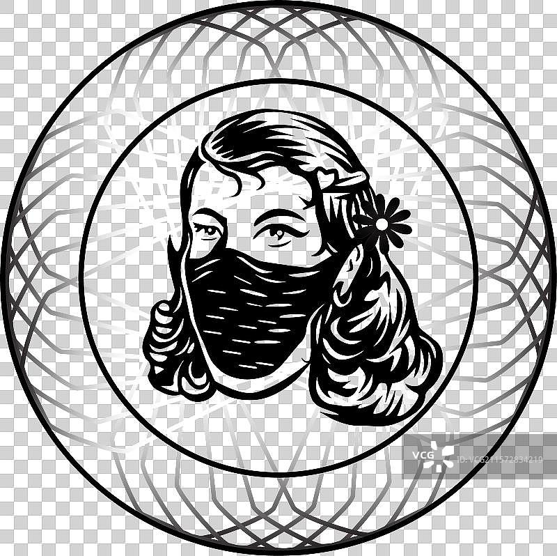 阿拉伯女性面部的黑白素描图片素材