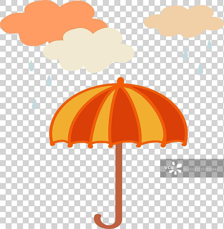 明亮的橙色雨伞在多彩的云朵下图片素材