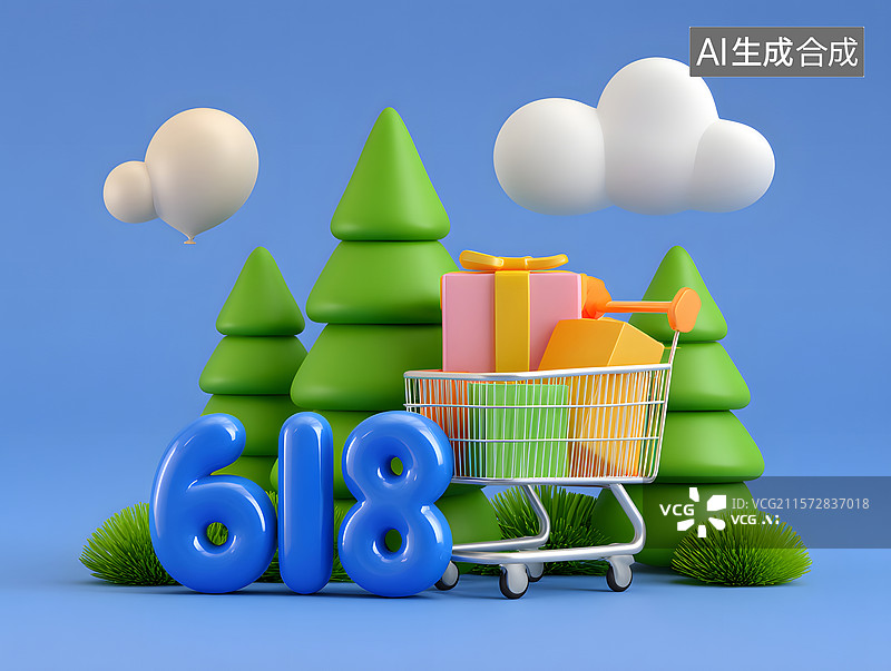 【AI数字艺术】618电商购物节周年庆活动背景图片素材