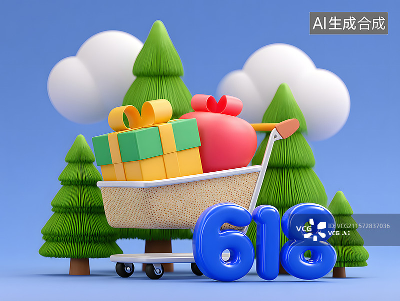 【AI数字艺术】618电商购物节周年庆活动背景图片素材