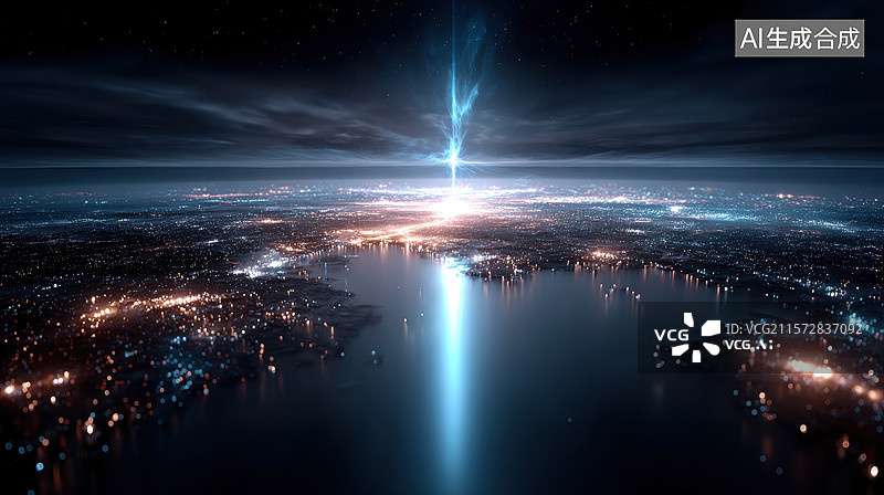 【AI数字艺术】城市夜景与光束图片素材