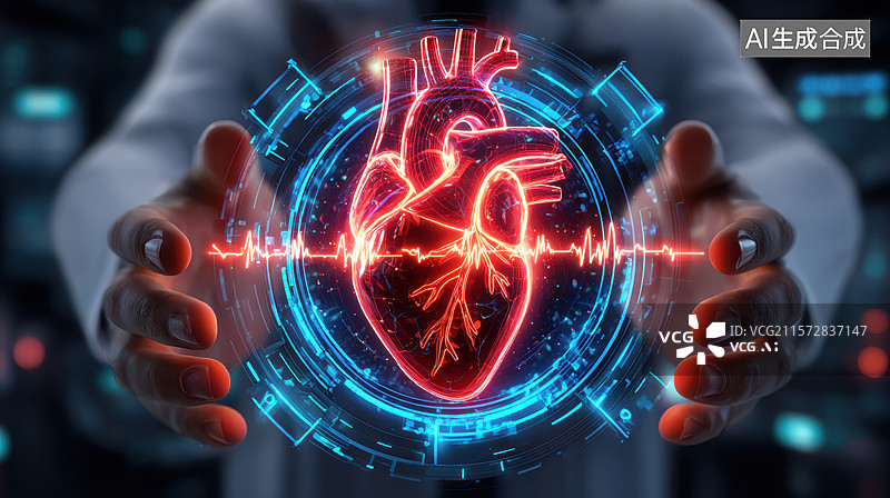 【AI数字艺术】心脏与心电图的科技展示图片素材