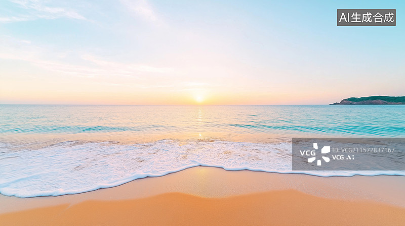 【AI数字艺术】海滩日落平静海面图片素材