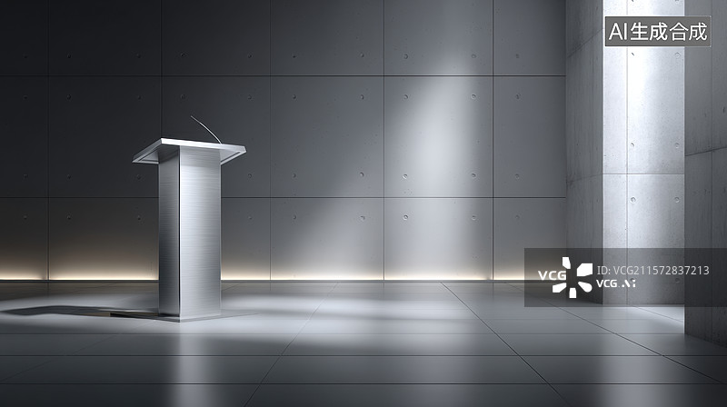 【AI数字艺术】现代讲台在空旷的室内空间图片素材
