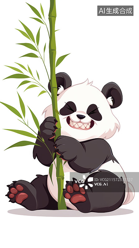 【AI数字艺术】卡通熊猫抱着竹子图片素材