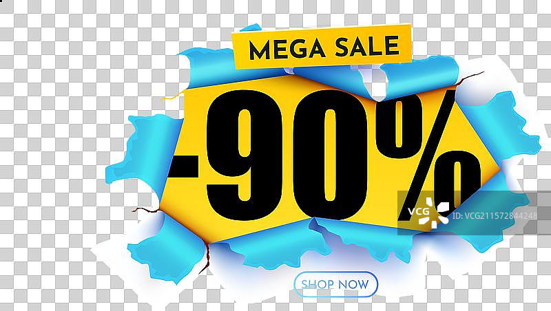 黄色撕裂的纸张，九折特卖图片素材