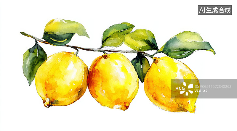 【AI数字艺术】水彩画中的三个柠檬图片素材