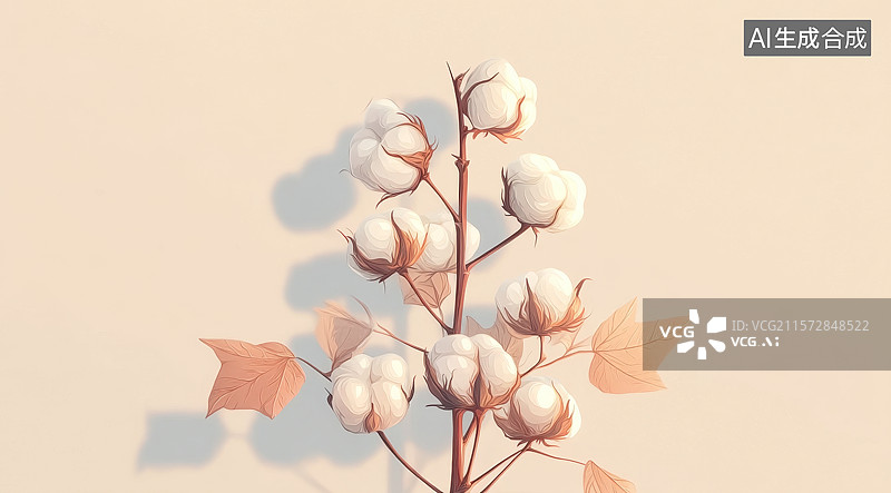 【AI数字艺术】棉花植株上的棉铃图片素材