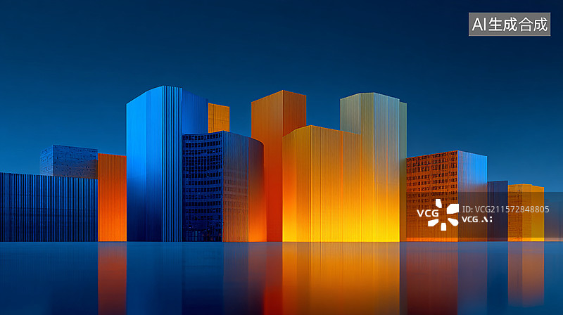 【AI数字艺术】彩色的城市建筑，几何方块创意背景图片素材