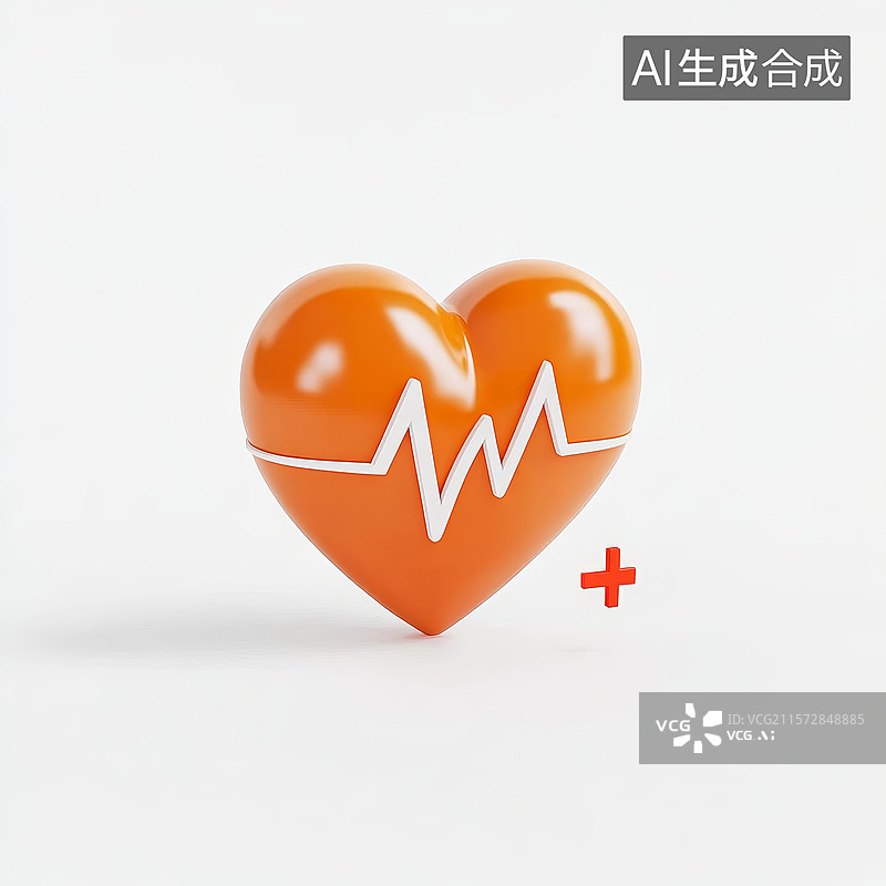【AI数字艺术】橙色心形图标与心电图线图片素材