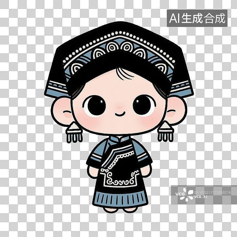 【AI数字艺术】Q版布依族女性少数民族小人插画图片素材