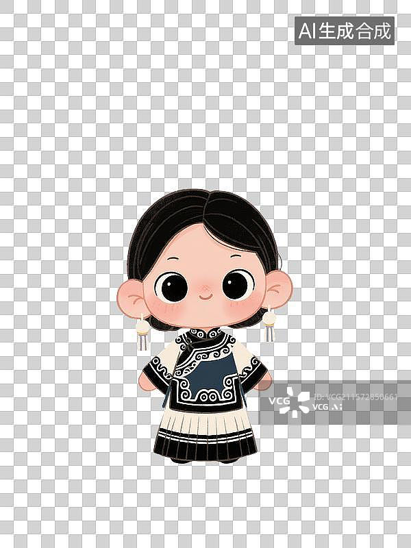 【AI数字艺术】Q版少数民族与汉族女性小人插画图片素材