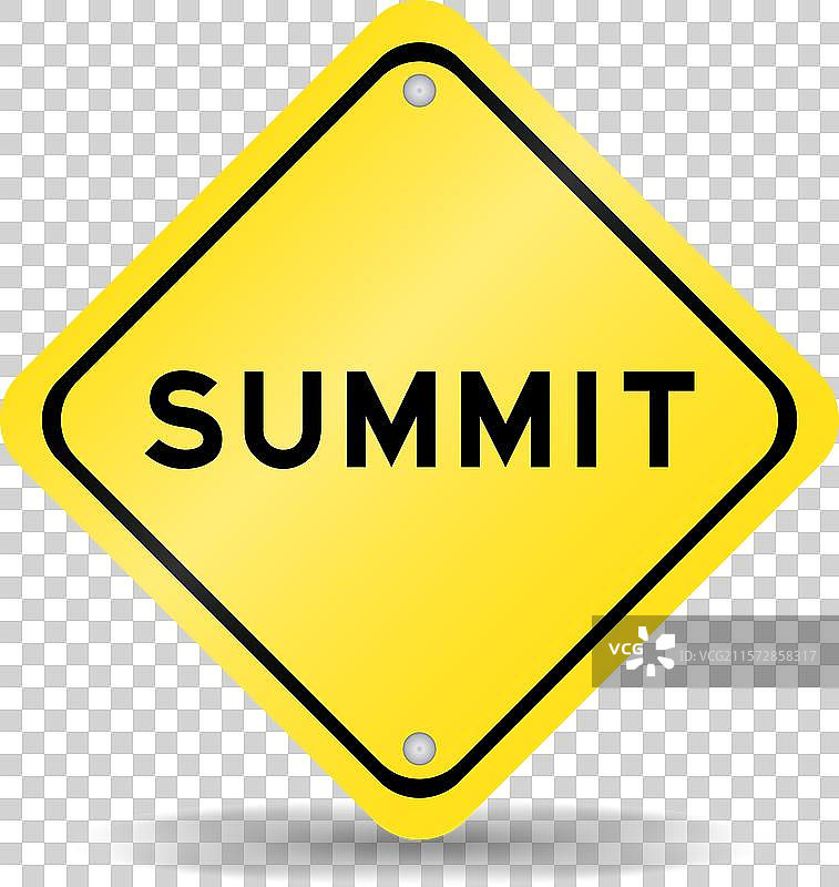 黄色交通标志，上面写着“山顶”图片素材