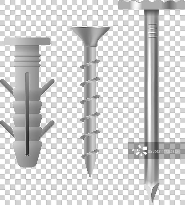 三种不同的紧固件，包括一个墙塞图片素材