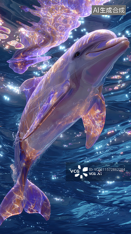 【AI数字艺术】梦幻海洋中的紫色海豚图片素材