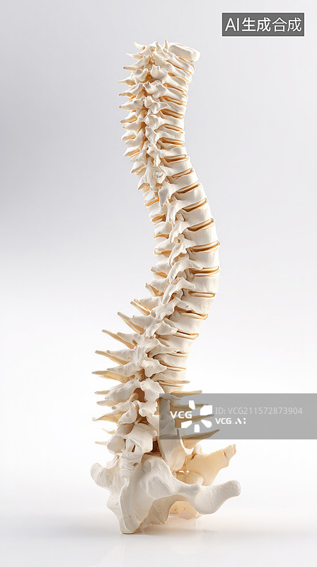 【AI数字艺术】白色背景上的超现实3D脊柱模型健康和医疗广告的抽象商业白色骨骼45度角渲染创新医疗技术和人体解剖学图片素材