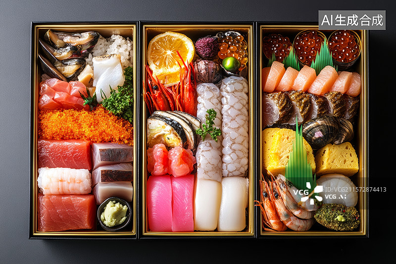 【AI数字艺术】海鲜寿司拼盘美味图片素材