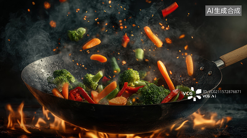【AI数字艺术】热炒蔬菜美味瞬间图片素材