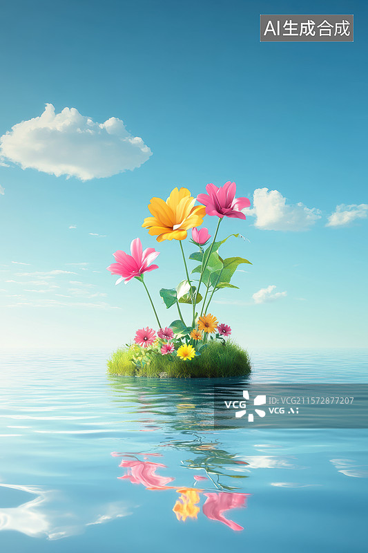 【AI数字艺术】梦幻岛屿上的花朵图片素材