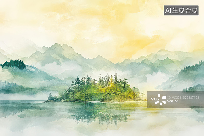 【AI数字艺术】​水墨山水意境三联画传统艺术图片素材