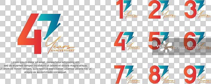 橙色和蓝色的周年纪念标志风格组合图片素材