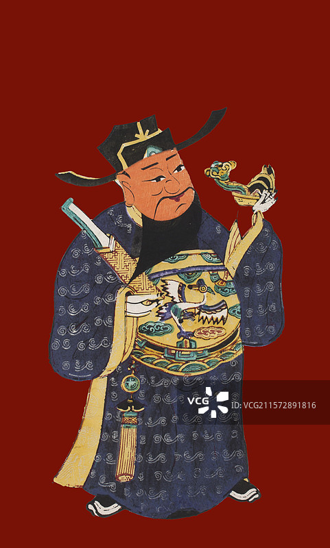 非遗，木版年画，天官，微笑图片素材