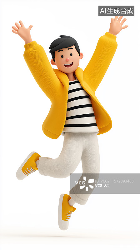 【AI数字艺术】儿童节主题3D人物元素——跳起来欢呼的小男孩图片素材